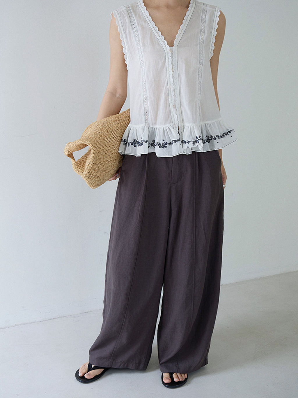 Lace Tape Embroidered Frill Blouse — BL1022