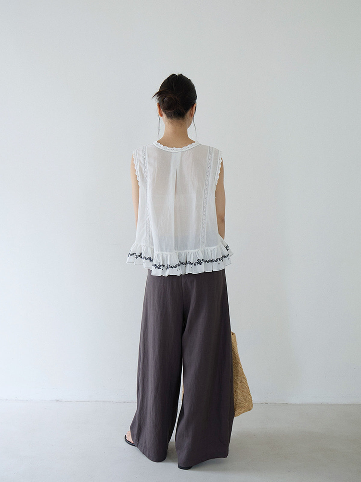 Lace Tape Embroidered Frill Blouse — BL1022