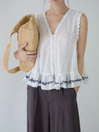Lace Tape Embroidered Frill Blouse — BL1022