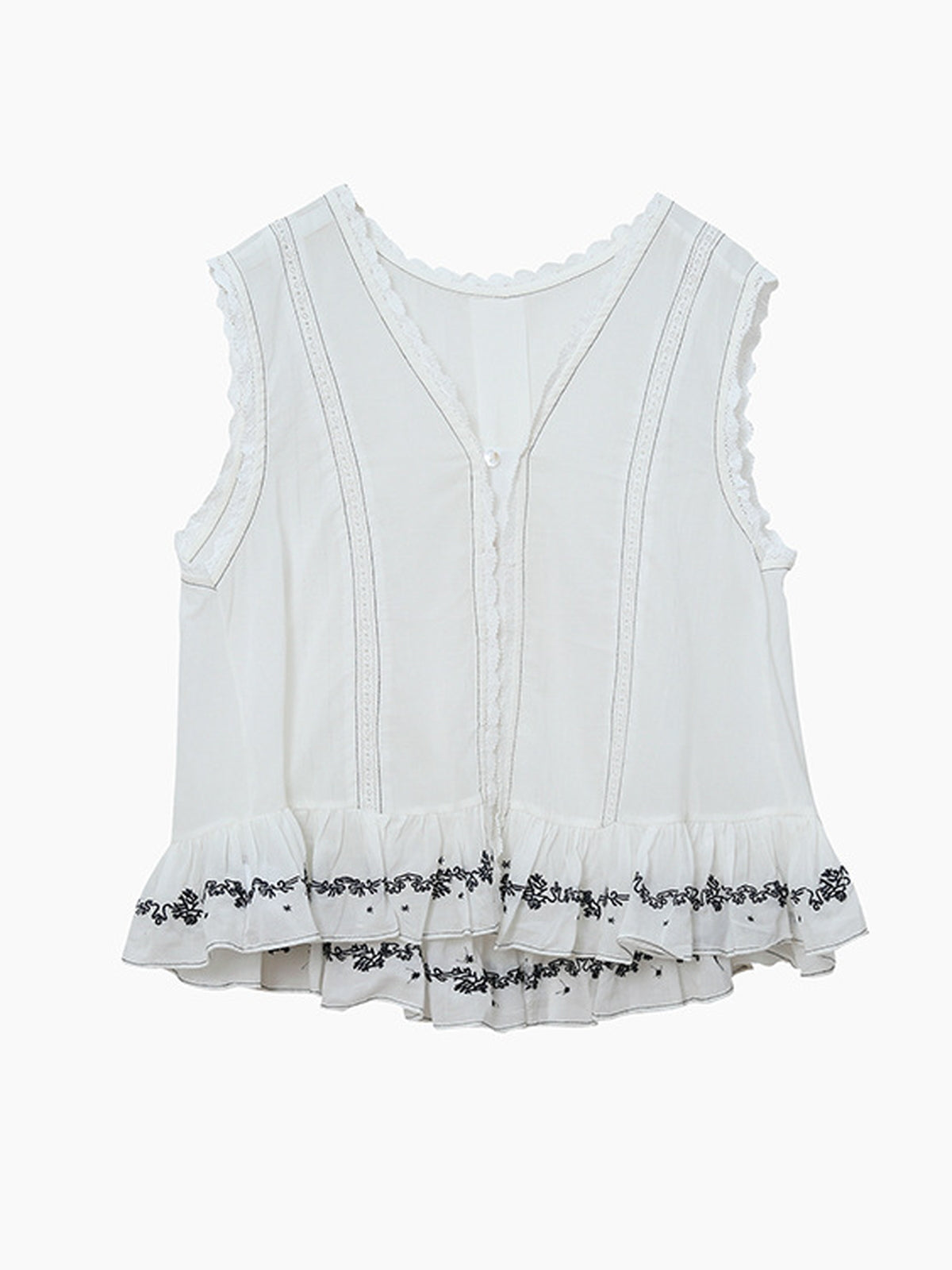 Lace Tape Embroidered Frill Blouse — BL1022