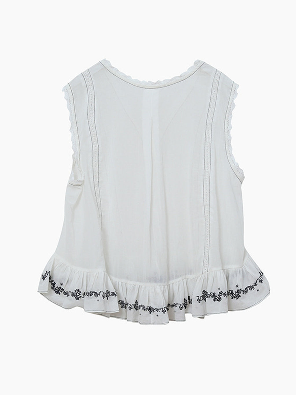 Lace Tape Embroidered Frill Blouse — BL1022