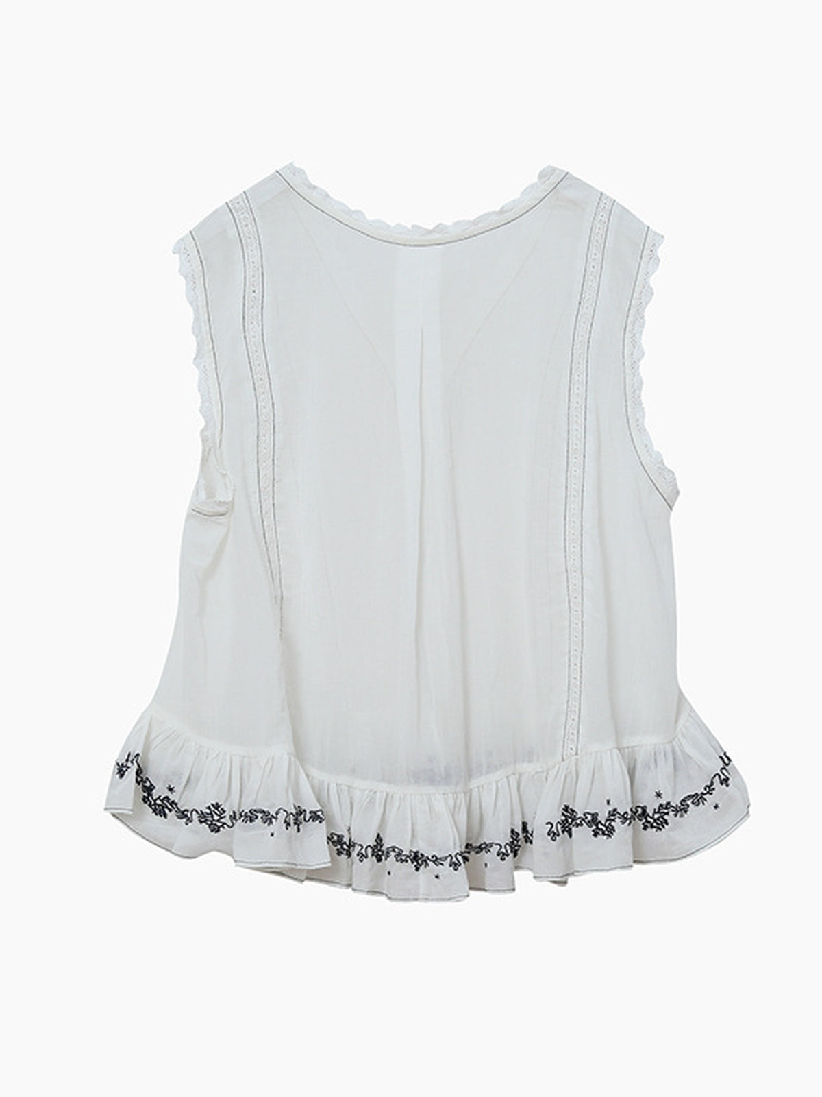 Lace Tape Embroidered Frill Blouse — BL1022