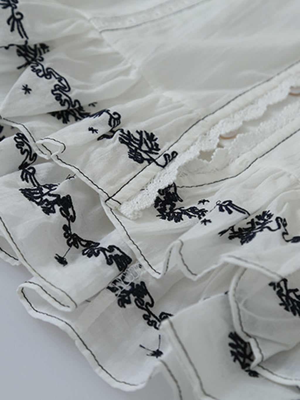 Lace Tape Embroidered Frill Blouse — BL1022