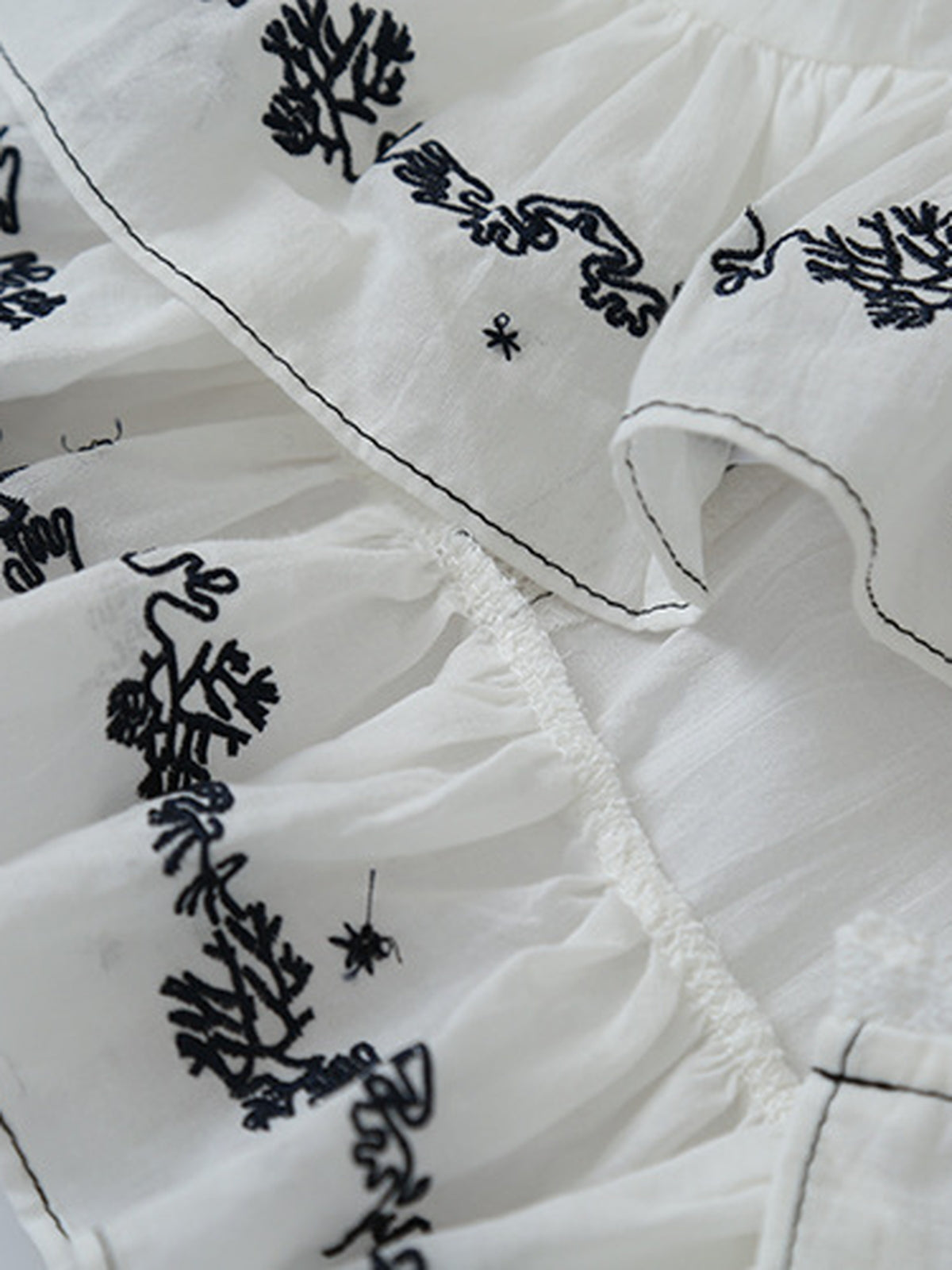 Lace Tape Embroidered Frill Blouse — BL1022