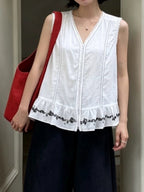 Lace Tape Embroidered Frill Blouse — BL1022
