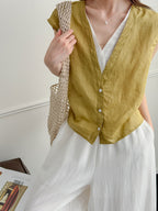 Pure Ramie V-Neck Layered Vest — BL1023