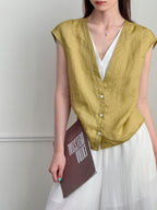 Pure Ramie V-Neck Layered Vest — BL1023