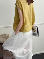 Pure Ramie V-Neck Layered Vest — BL1023