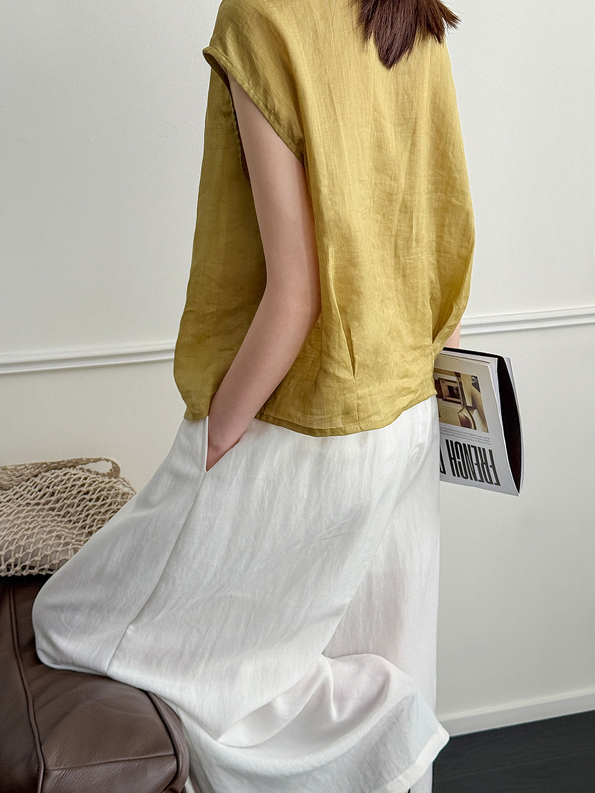 Pure Ramie V-Neck Layered Vest — BL1023