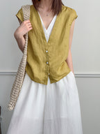 Pure Ramie V-Neck Layered Vest — BL1023