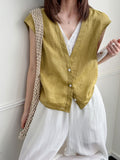 Pure Ramie V-Neck Layered Vest — BL1023