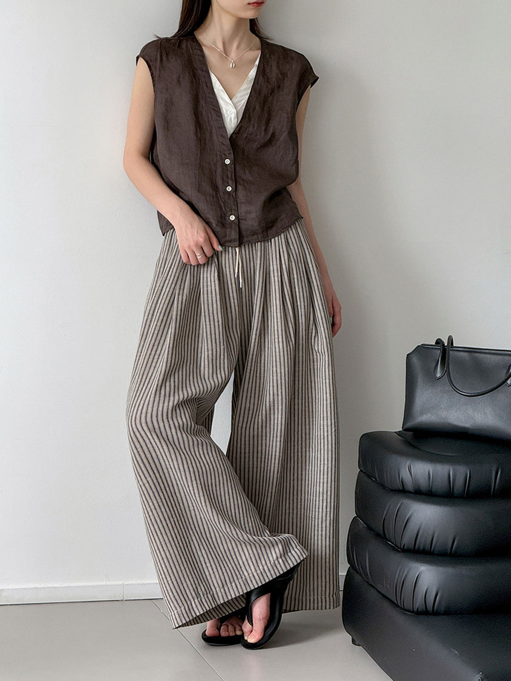 Pure Ramie V-Neck Layered Vest — BL1023