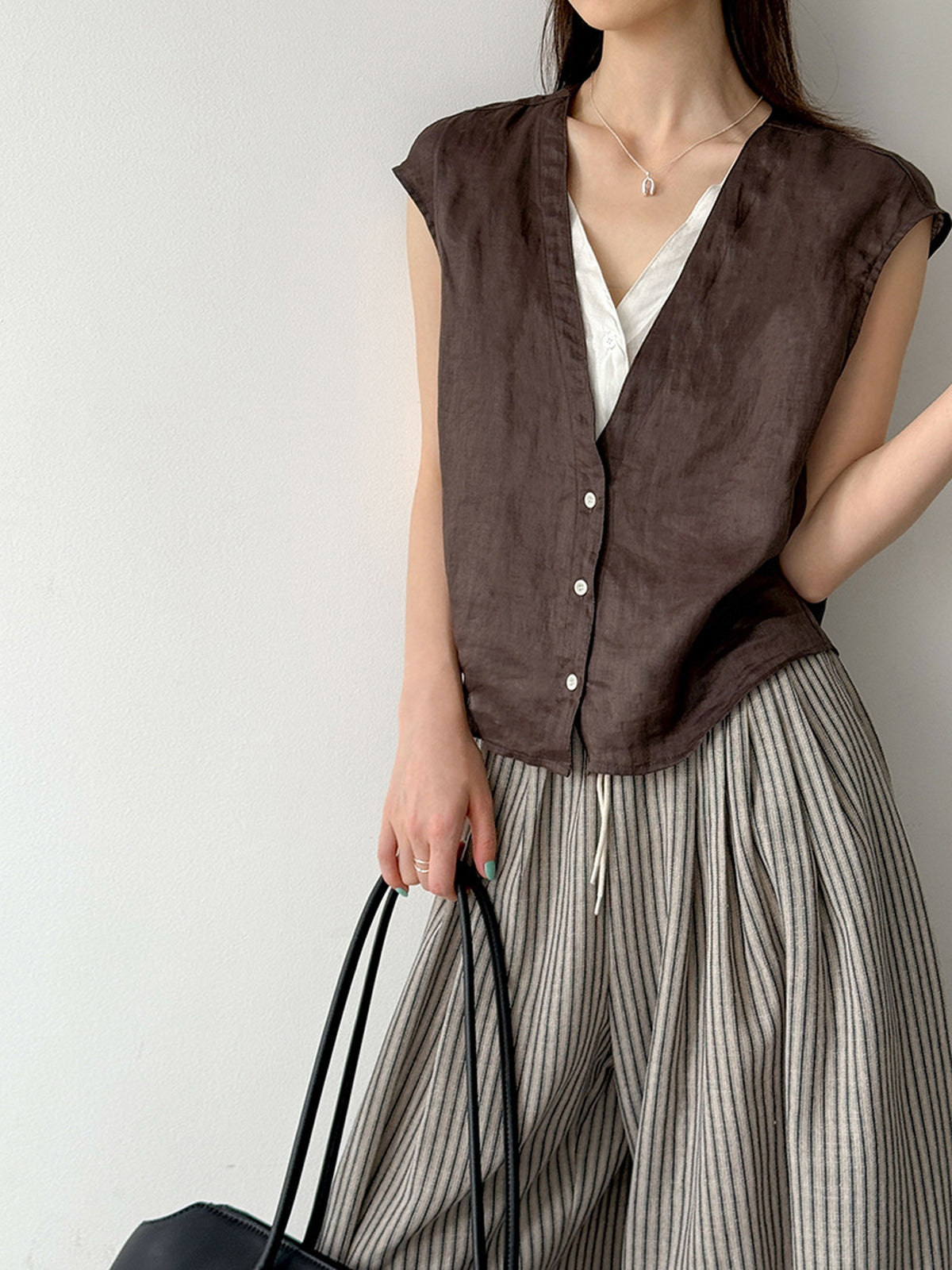 Pure Ramie V-Neck Layered Vest — BL1023