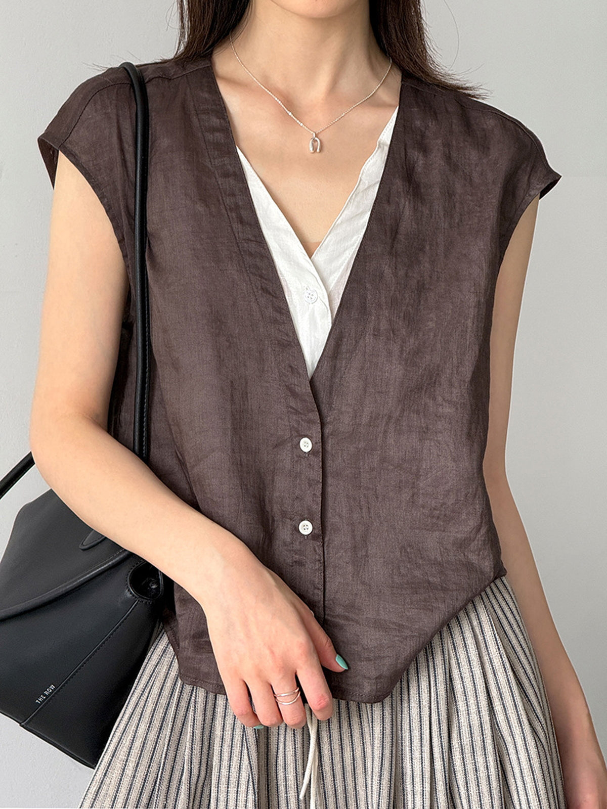 Pure Ramie V-Neck Layered Vest — BL1023