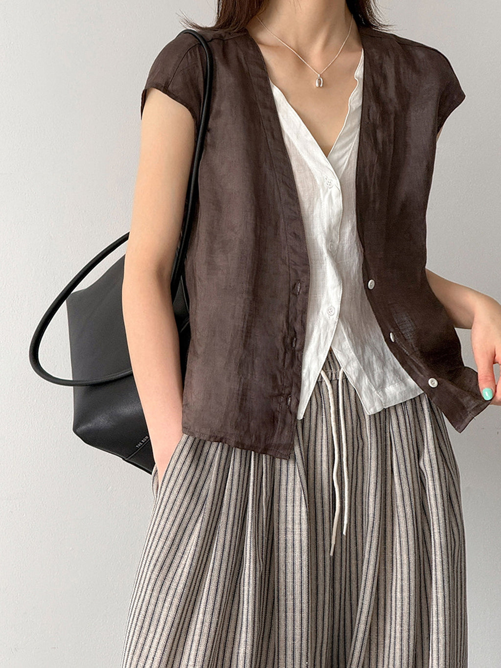 Pure Ramie V-Neck Layered Vest — BL1023