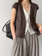 Pure Ramie V-Neck Layered Vest — BL1023