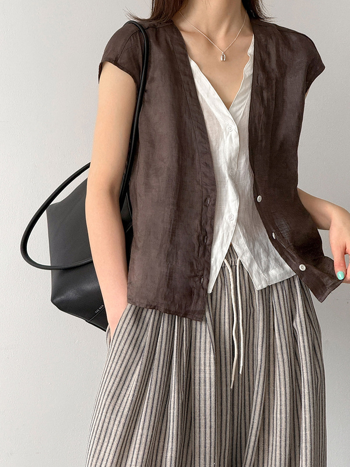 Pure Ramie V-Neck Layered Vest — BL1023