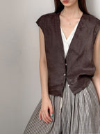 Pure Ramie V-Neck Layered Vest — BL1023