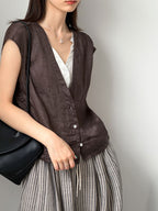Pure Ramie V-Neck Layered Vest — BL1023