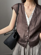 Pure Ramie V-Neck Layered Vest — BL1023