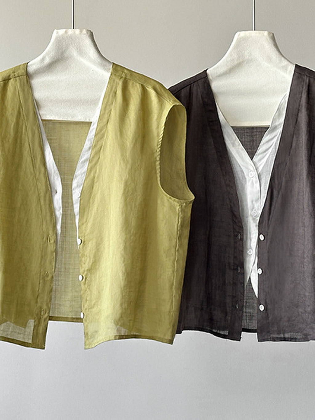Pure Ramie V-Neck Layered Vest — BL1023