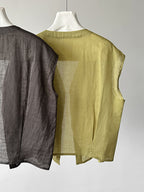 Pure Ramie V-Neck Layered Vest — BL1023