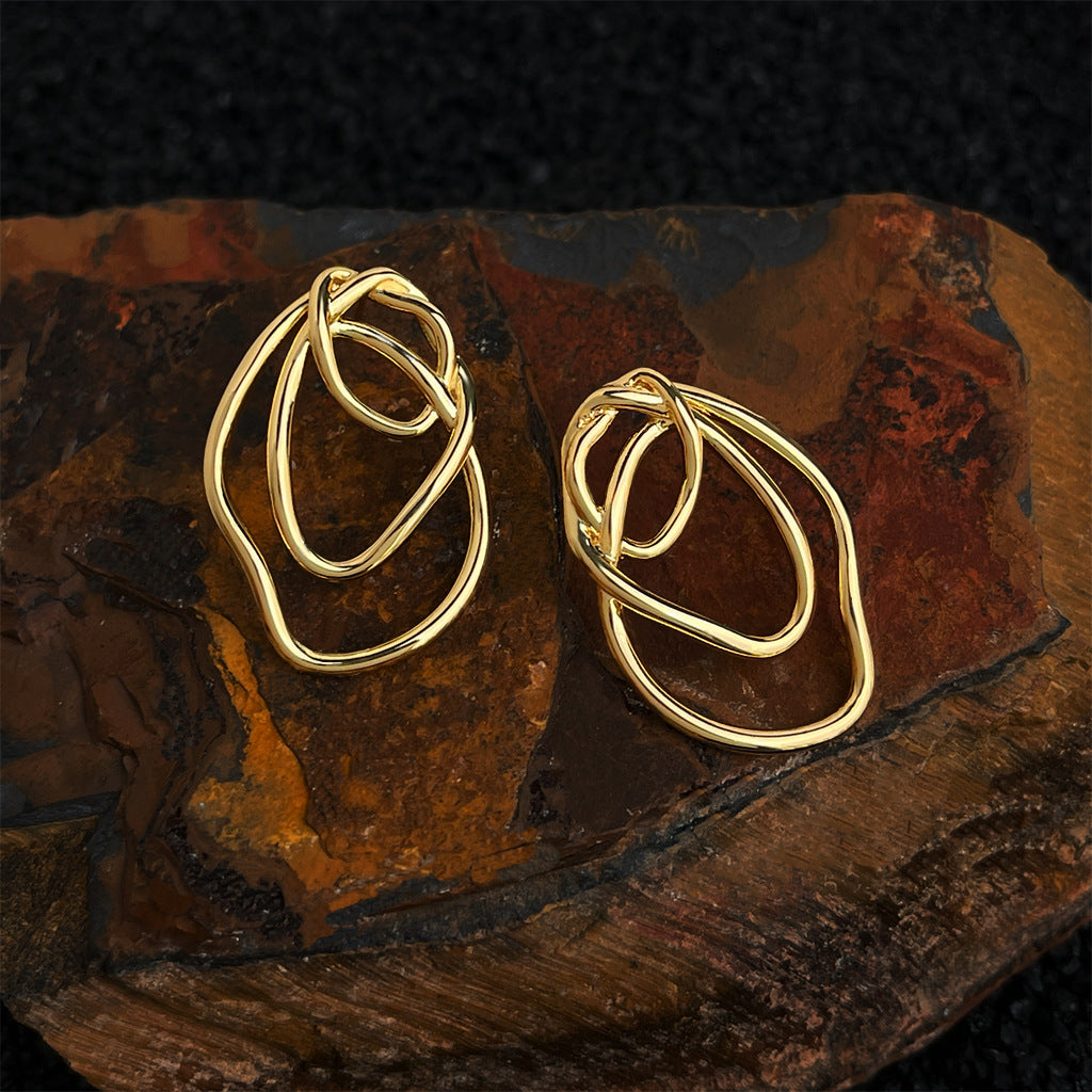 18K Gold Geometric Loop Pierced Earrings & Earrings — BL1029