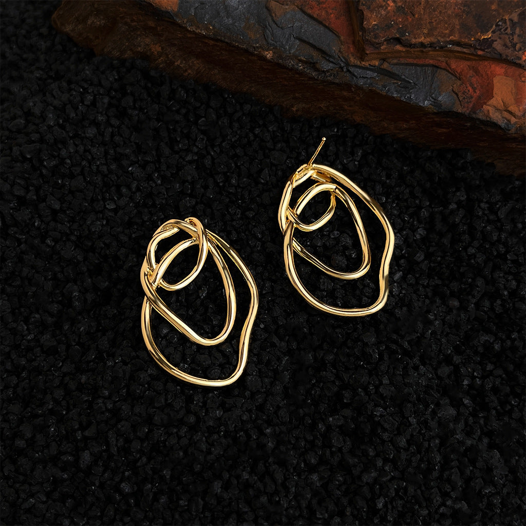 18K Gold Geometric Loop Pierced Earrings & Earrings — BL1029