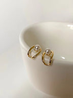 Pearl Gold Loop Pierced Earrings — BL1030