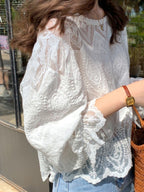 Vintage Lace Puff Sleeve Blouse — BL1033