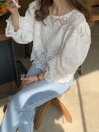 Vintage Lace Puff Sleeve Blouse — BL1033