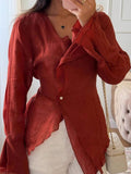 linen blend asymmetric wrap blouse — BL1036