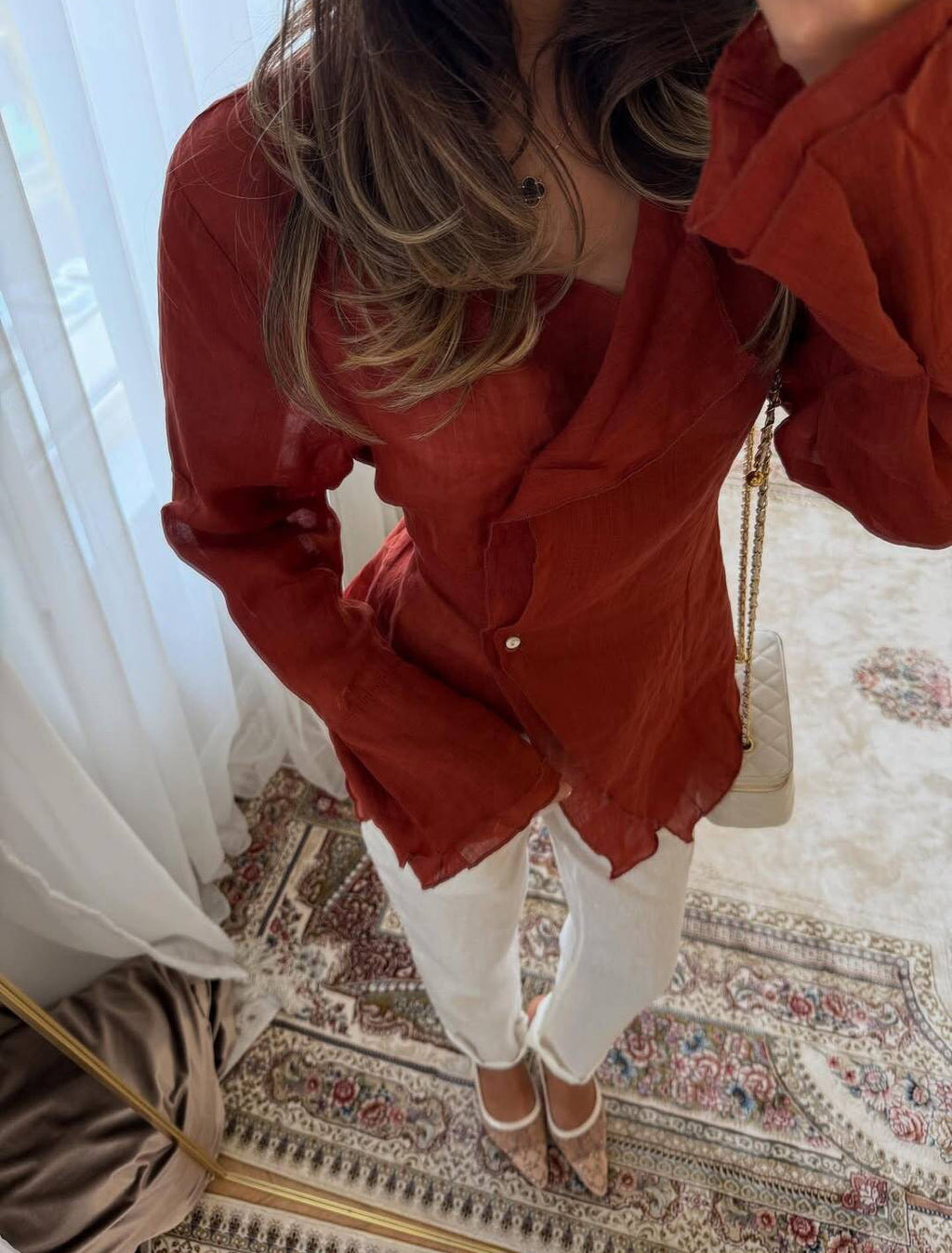Linen Blend Asymmetric Wrap Blouse — BL1036