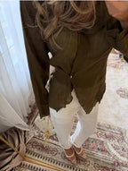 Linen Blend Asymmetric Wrap Blouse — BL1036