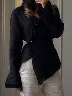 linen blend asymmetric wrap blouse — BL1036