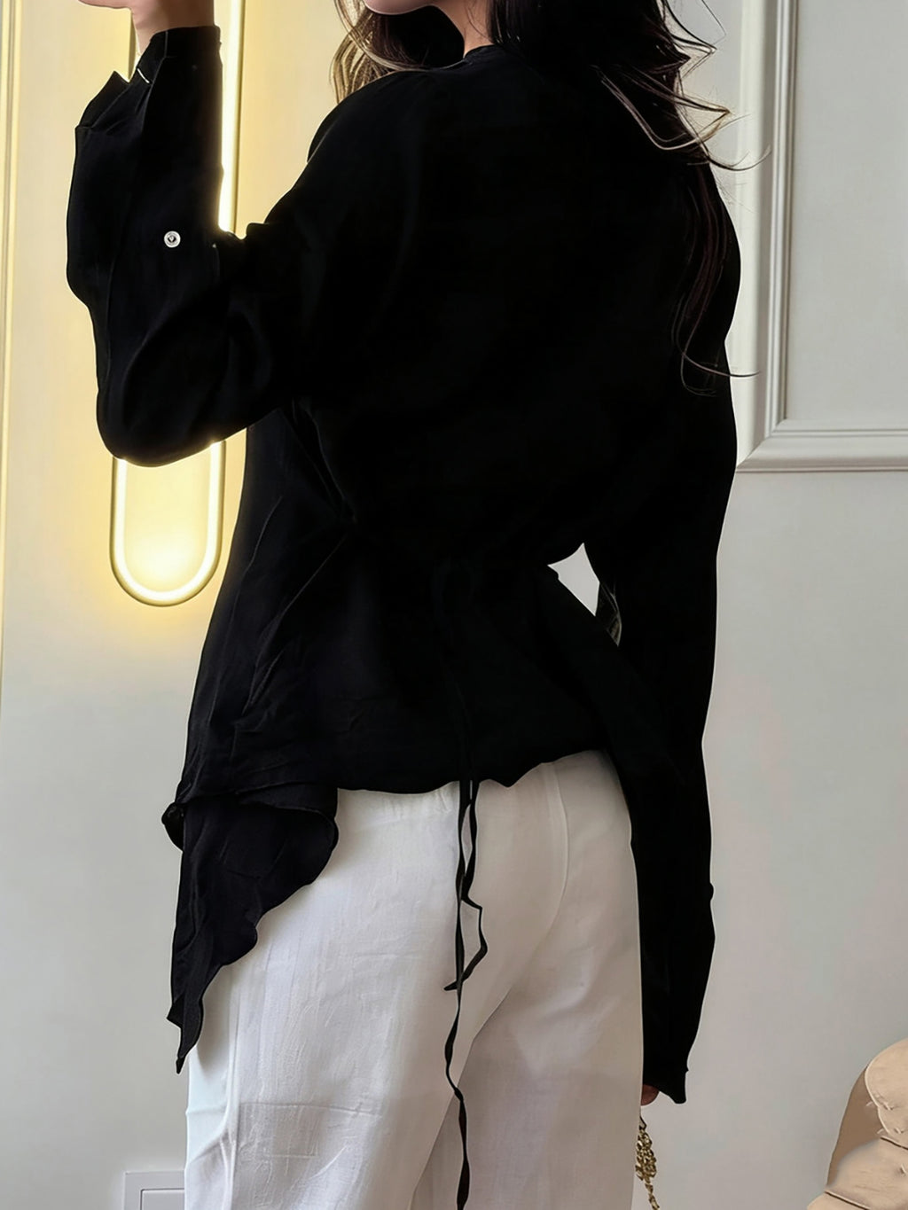 Linen Blend Asymmetric Wrap Blouse — BL1036
