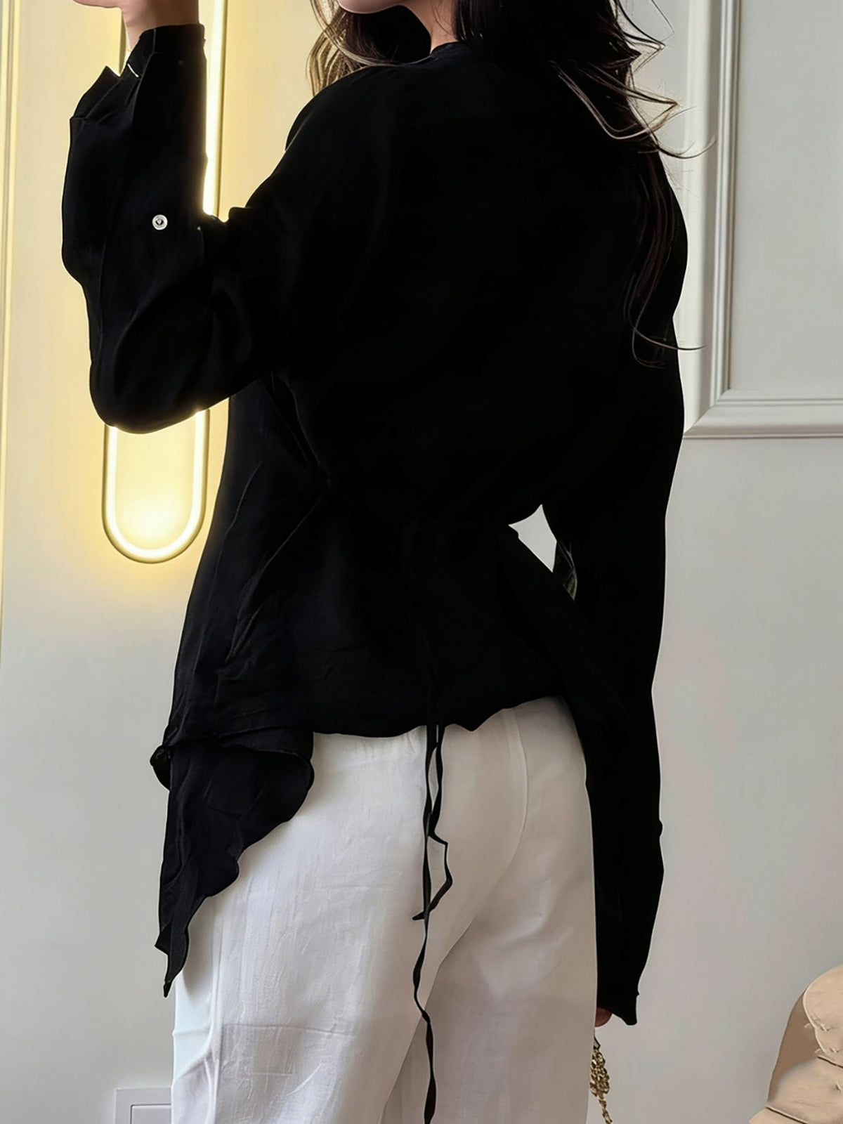 Linen Blend Asymmetric Wrap Blouse — BL1036