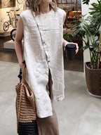 Linen Blend Long Vest Blouse — BL1037
