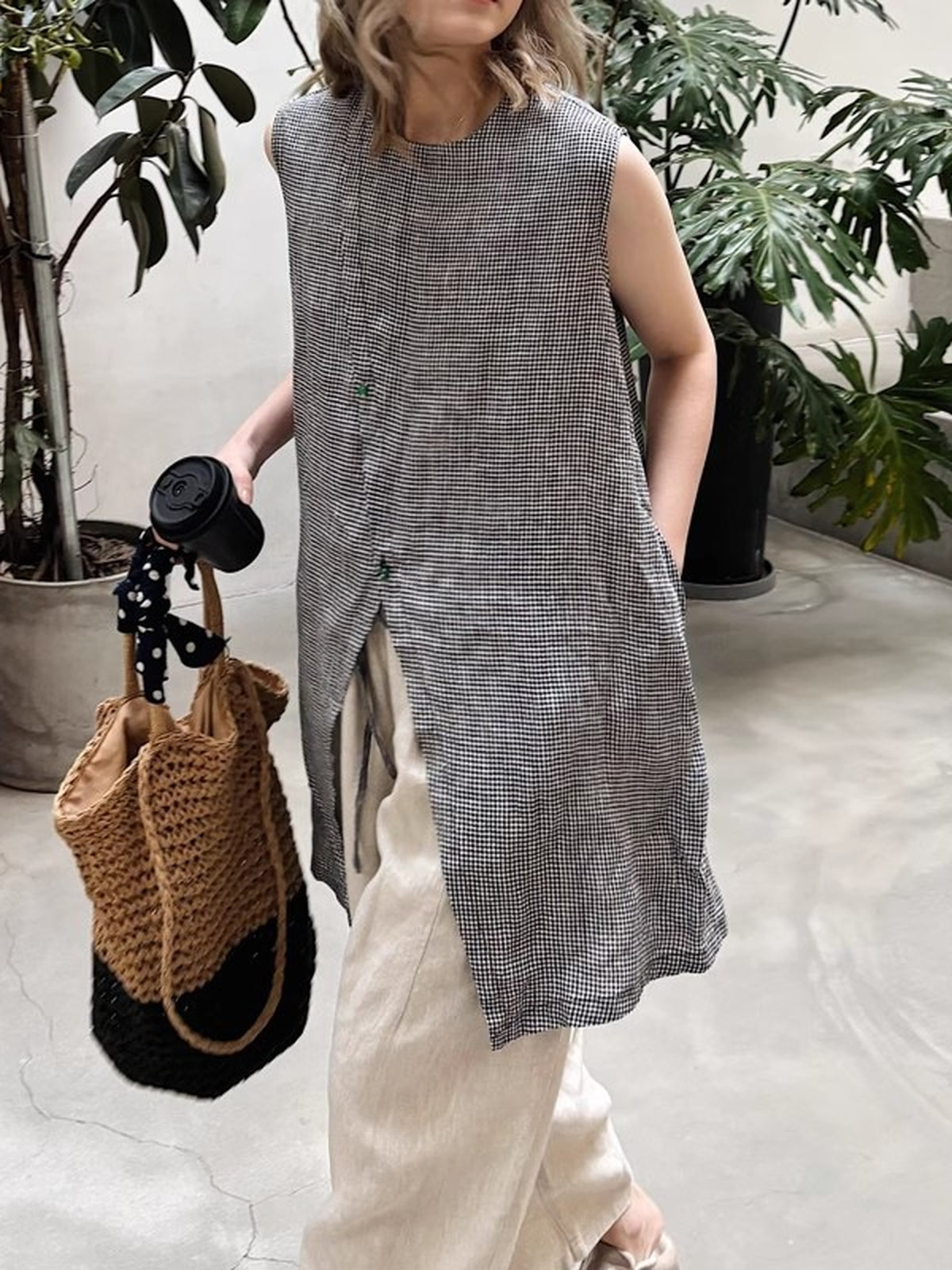 Linen Blend Long Vest Blouse — BL1037