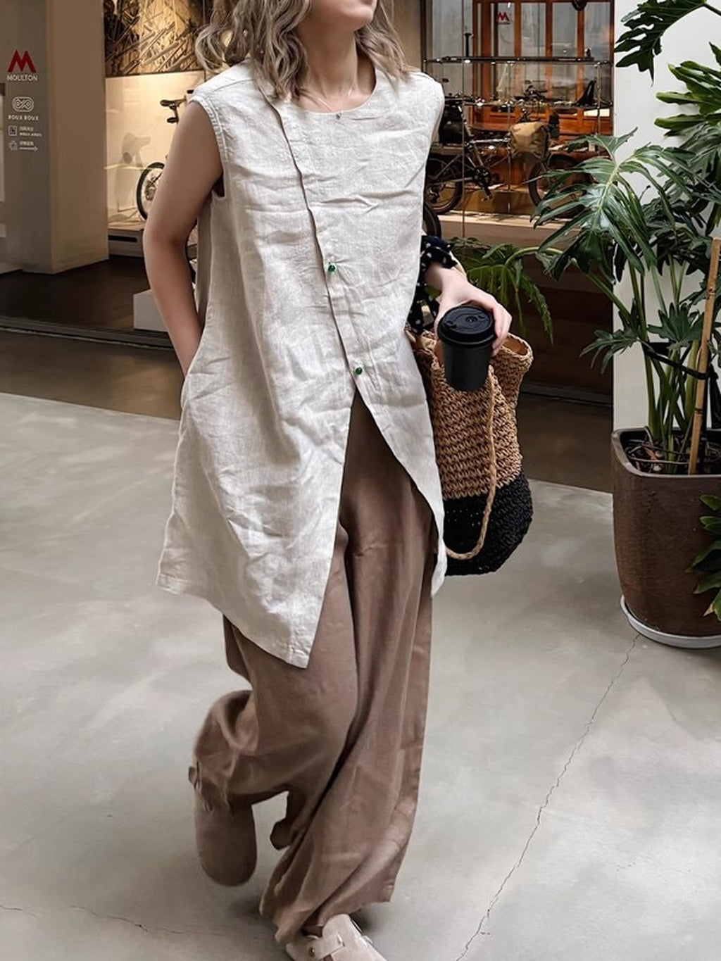 Linen Blend Long Vest Blouse — BL1037