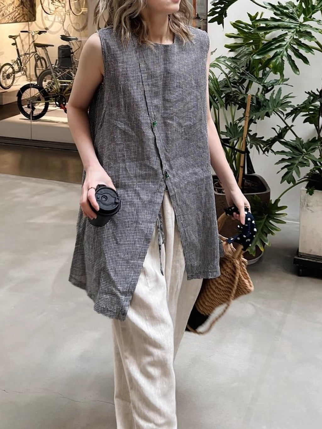 Linen Blend Long Vest Blouse — BL1037