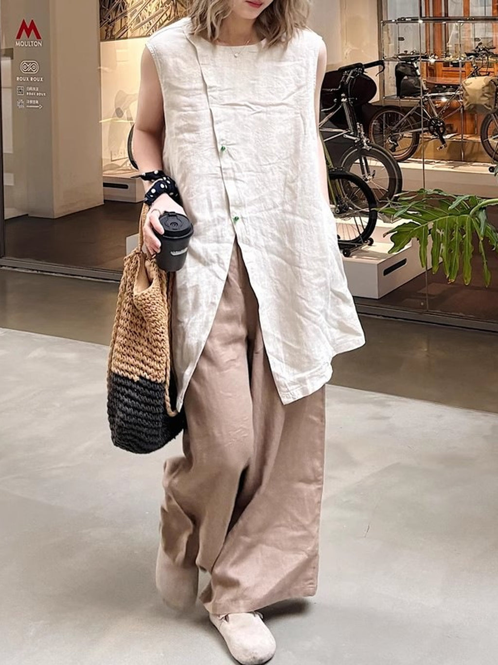 Linen Blend Long Vest Blouse — BL1037