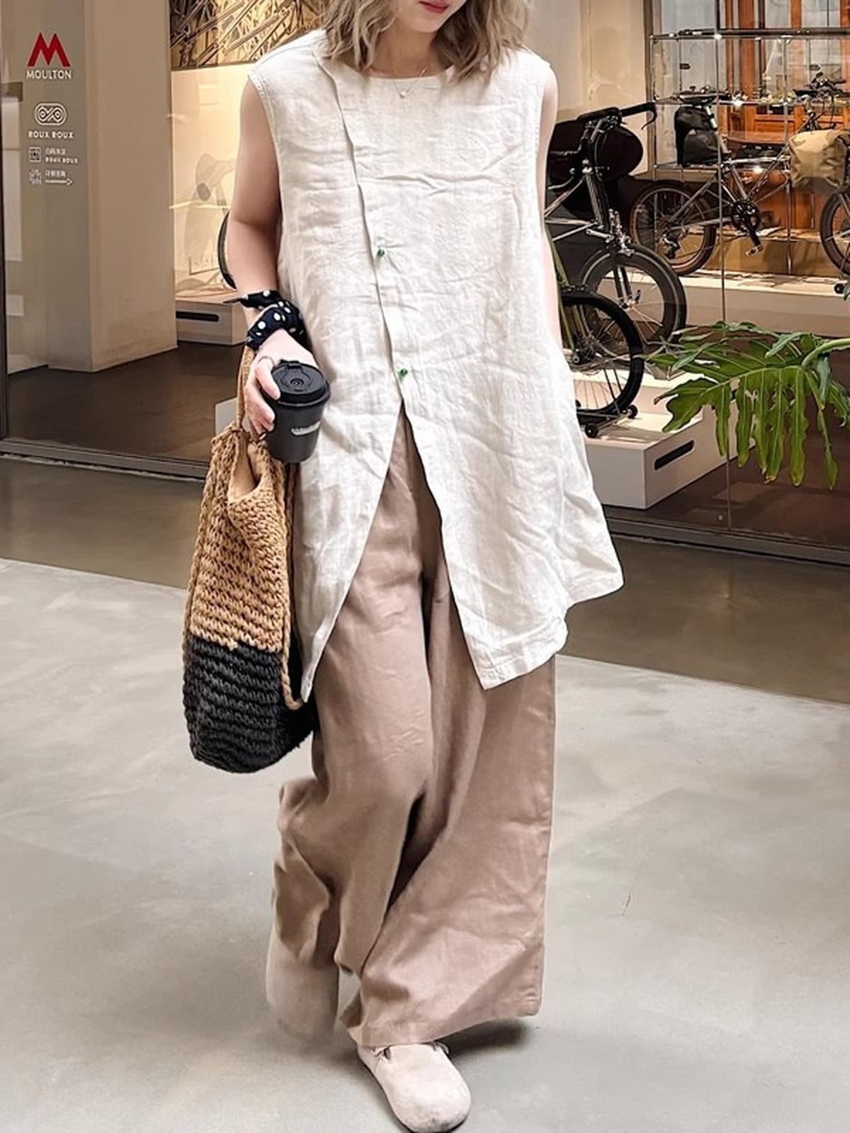 Linen Blend Long Vest Blouse — BL1037