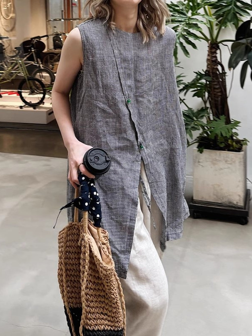 Linen Blend Long Vest Blouse — BL1037