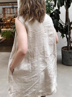 Linen Blend Long Vest Blouse — BL1037