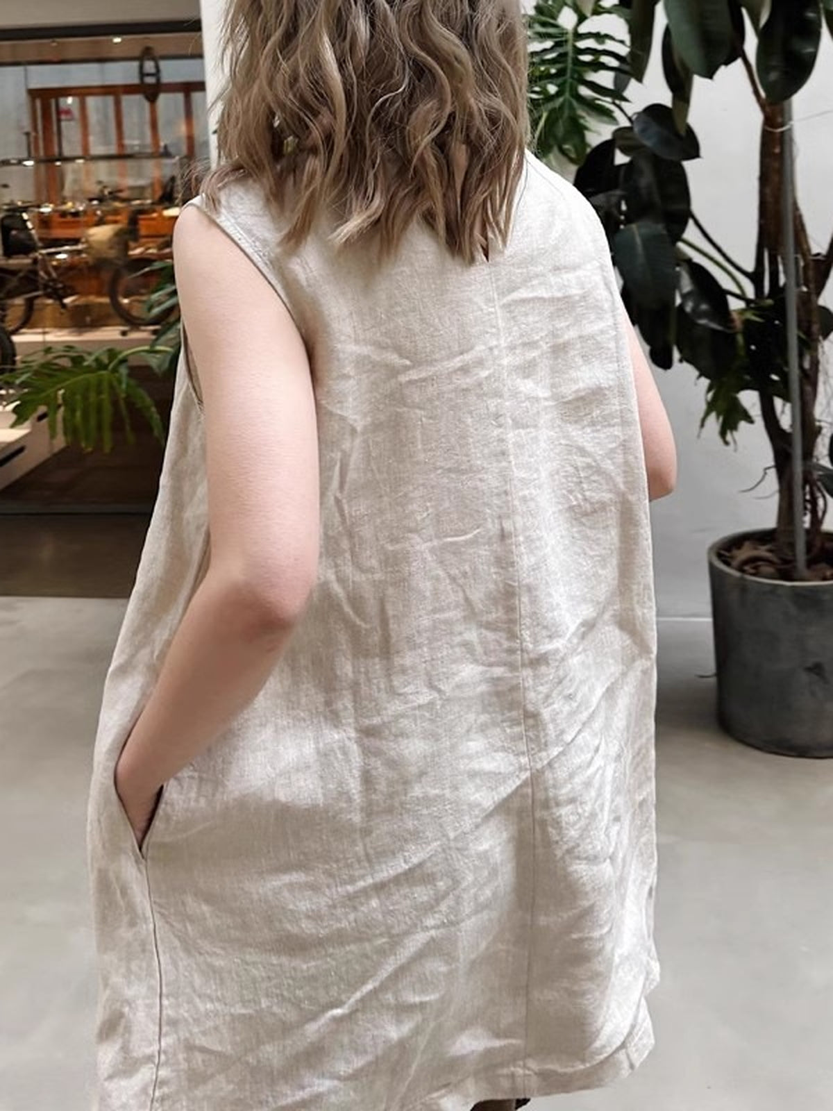 Linen Blend Long Vest Blouse — BL1037