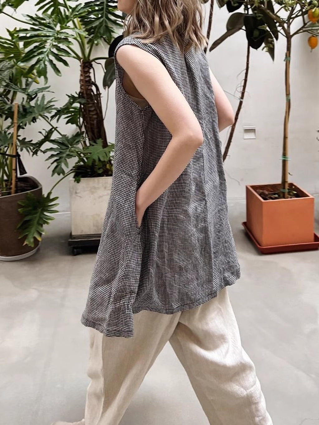 Linen Blend Long Vest Blouse — BL1037