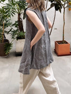 Linen Blend Long Vest Blouse — BL1037