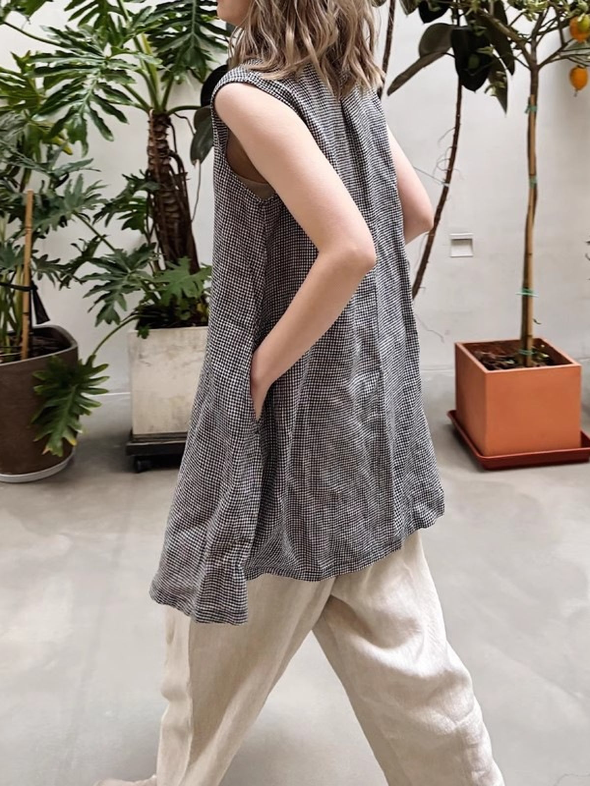 Linen Blend Long Vest Blouse — BL1037