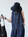 Hemp Cotton Light Denim Vest Blouse — BL1038